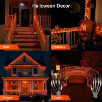 Potive Orange 2 Pack Battery Operated String Lights Outdoor Waterproof Total 66 Ft 200 Led Battery Halloween Lights Orange Rop