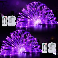 Potive Purple 2 Pack Battery Operated String Lights Outdoor Waterproof Total 66 Ft 200 Led Battery Halloween Lights Purple Rop