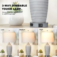 Cinsary 25 Farmhouse Jar Table Lamps Set Of 2 3 Way Touch Control Rustic Bedside Lamps With Usb Ac Ports Ac Outlet Pot Ni