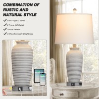 Cinsary 25 Farmhouse Jar Table Lamps Set Of 2 3 Way Touch Control Rustic Bedside Lamps With Usb Ac Ports Ac Outlet Pot Ni