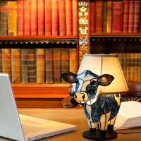 Wupkl Cow Lamp, Stained Glass Cow Lamp, Highland Cow Lamp, Animal Table Lamp Cow Decor, Bedside Lamp With Usb A+C Ports, Lighted Cow Desk Lamp For Living Room With Keychain (Cow 5In)