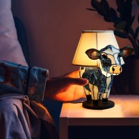 Wupkl Cow Lamp, Stained Glass Cow Lamp, Highland Cow Lamp, Animal Table Lamp Cow Decor, Bedside Lamp With Usb A+C Ports, Lighted Cow Desk Lamp For Living Room With Keychain (Cow 5In)