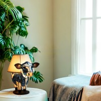 Wupkl Cow Lamp, Stained Glass Cow Lamp, Highland Cow Lamp, Animal Table Lamp Cow Decor, Bedside Lamp With Usb A+C Ports, Lighted Cow Desk Lamp For Living Room With Keychain (Cow 5In)