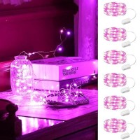 Hxweiye 6 Pack Pink Fairy Lights Battery Operated 7Ft 20Led Mini Fairy String Lights Mason Jar Lights Waterproof Firefly Starr