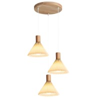 Kco Lighting 3-Light Cluster Pendant Lighting Vintage Pleated Chandelier Industrial Farmhouse Wood Ceiling Pendant Light Traditional White Chandeliers For Bedroom Living Room