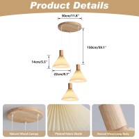 Kco Lighting 3-Light Cluster Pendant Lighting Vintage Pleated Chandelier Industrial Farmhouse Wood Ceiling Pendant Light Traditional White Chandeliers For Bedroom Living Room