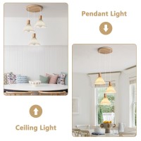 Kco Lighting 3-Light Cluster Pendant Lighting Vintage Pleated Chandelier Industrial Farmhouse Wood Ceiling Pendant Light Traditional White Chandeliers For Bedroom Living Room