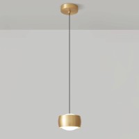 Semanhua Brushed Brass Small Chandeliers, Modern Led Pendant Light Fixture, Upper/Lower Illuminated Ceiling Hanging Chandelier, 12W, Tri-Color Variable Light, For Dining Room Bedroom (Color : Brass)