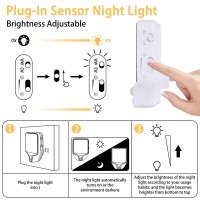 Mularoka Pug Plug In Night Light With Motion Sensor And Dusk To Dawn Sensor Warm White Led Nightlight Adjustable Brightness For Bathroom Bedroom Kitchen Hallway Stairs