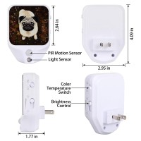 Mularoka Pug Plug In Night Light With Motion Sensor And Dusk To Dawn Sensor Warm White Led Nightlight Adjustable Brightness For Bathroom Bedroom Kitchen Hallway Stairs