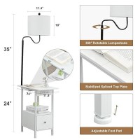 Dungoo 59 Floor Lamp With Table White Small End Table With Lamp Attached With Usb Typec Ports And 2 Outlets Rustic End Ta