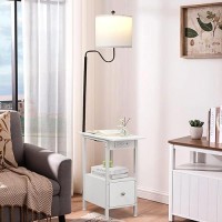 Dungoo 59 Floor Lamp With Table White Small End Table With Lamp Attached With Usb Typec Ports And 2 Outlets Rustic End Ta