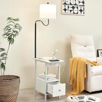 Dungoo 59 Floor Lamp With Table White Small End Table With Lamp Attached With Usb Typec Ports And 2 Outlets Rustic End Ta