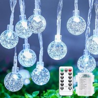 Minetom Crystal Globe String Lights Battery Operated 17 Ft 30 Led Globe Fairy Lights With Remote And 8 Modes Waterproof For B