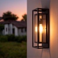 Mirrea 18 Dusk To Dawn Outdoor Wall Sconce 1 Light In Matte Black Rectangular Metal Frame And Clear Glass Shade Waterproof Por