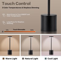 Masuper Cordless Table Lamps Rechargeable Lamps Touch Control 3 Color Temperature Stepless Dimmable Led Portable Wireless L