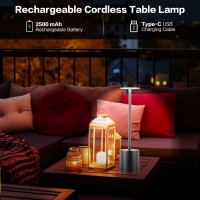 Masuper Cordless Table Lamps Rechargeable Lamps Touch Control 3 Color Temperature Stepless Dimmable Led Portable Wireless L