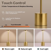 Masuper Cordless Table Lamps Rechargeable Lamps Touch Control 3 Color Temperature Stepless Dimmable Led Portable Wireless L