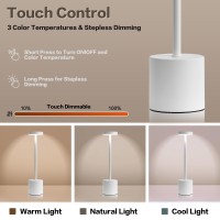 Masuper Cordless Table Lamps Rechargeable Lamps Touch Control 3 Color Temperature Stepless Dimmable Led Portable Wireless L