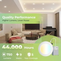 Lumico 12 Pack 4 Inch 6000K Clear White Ultrathin Led Recessed Ceiling Light With Junction Box 9W 750Lm High Brightness Led