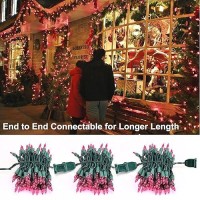 Brizlabs Pink Christmas Lights 696Ft 300 Count Pink String Lights Connectable 120V Ul Certified Incandescent Xmas Lights Gree