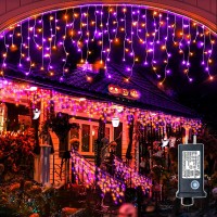 Purple Orange Halloween Icicle Lights 66Ft 640 Led Icicle String Lights With 8 Modes 120 Drops Waterproof Plug In Curtain Fai