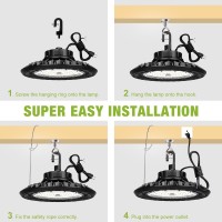 Yxl 200W 6 Pack Super Bright High Bay Led Lights Ufo High Bay Led Shop Lights 30000Lm 5000K 010V Dimmable Us Plug 5 Cable 1