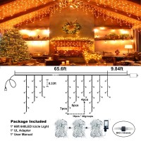 66Ft 640 Led Halloween Lights Orange Icicle Lights For Outside Waterproof With 8 Modes 120 Drops Plug In Halloween String Ligh