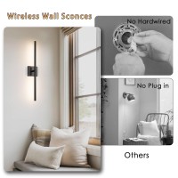 Gwoner Battery Operated Led Wall Sconces Set Of Two 25 Wireless Dimmable Black Wall Lights With Remote Control 3 Color Stepl