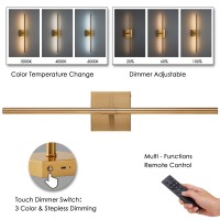 Gwoner Battery Operated Led Wall Sconces Set Of 2 25 Wireless Rechargeable Gold Wall Lights With Remote Control 3 Color Step