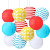 12 Pcs Back To School Classroom Decoration 10 Inches Red White Blue Hanging Paper Lantern Ceiling Hanging Circus Decorations For