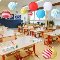 12 Pcs Back To School Classroom Decoration 10 Inches Red White Blue Hanging Paper Lantern Ceiling Hanging Circus Decorations For