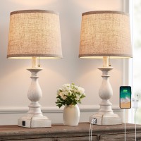 Huitico 215 Bedside Table Lamps For Bedroom Set Of 2 Nightstand Lamps With Usb A C Charging Ports Modern Farmhouse Small Ta