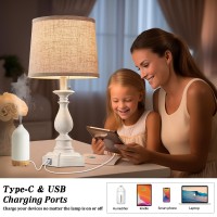 Huitico 215 Bedside Table Lamps For Bedroom Set Of 2 Nightstand Lamps With Usb A C Charging Ports Modern Farmhouse Small Ta