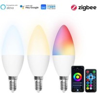 Ngnsky Zigbee E12 Smart Rgbcw Candle Bulb Compatible With Alexa & Google Home Smartthings, App And Voice Control,Zigbee Hub Required.