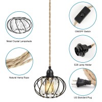 2 Pack Crystal Plug In Pendant Light Hanging Lights With Plug In Cord 164Ft Hemp Rope Farmhouse Plug In Pendant Light With Swit