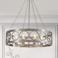 Xingqi Large Drum Chandelier 323 Modern Brushed Nickel 8Light Round Chandeliers For Dining Room Living Room Office Kitchen I