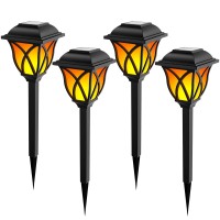 Hmdecor Solar Lights Outdoor Waterproof 4 Pack Fall Decor Flickering Flame Led Lights Solar Garden Lights Of Outdoor Decor For