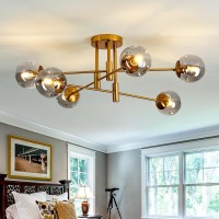 Szxykeji 6Lights Glass Globe Chandelier Modern Flush Mount Ceiling Light Fixture Gold Farmhouse Lighting For Dining Room Living