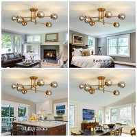 Szxykeji 6Lights Glass Globe Chandelier Modern Flush Mount Ceiling Light Fixture Gold Farmhouse Lighting For Dining Room Living