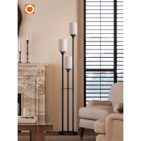 Addlon Floor Lamps For Living Room With Linen Lamp Shades 3Lights Standing Lamp With Shelves Farmhouse Tall Floor Lamp Modern