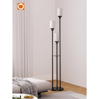 Addlon Floor Lamps For Living Room With Linen Lamp Shades 3Lights Standing Lamp With Shelves Farmhouse Tall Floor Lamp Modern