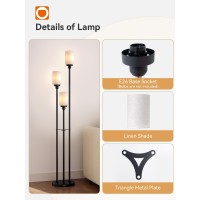 Addlon Floor Lamps For Living Room With Linen Lamp Shades 3Lights Standing Lamp With Shelves Farmhouse Tall Floor Lamp Modern