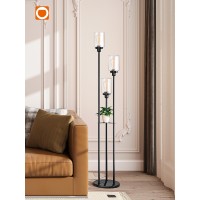 Addlon Floor Lamps For Living Room With Seeded Glass Shades 3Lights Standing Lamp With Shelves Farmhouse Tall Floor Lamp Mode