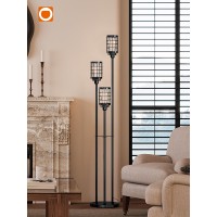 Addlon Floor Lamps For Living Room With Cage Shades 3Lights Standing Lamp With Shelves Farmhouse Tall Floor Lamp Modern Lamp