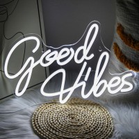 Gevbay Good Vibes Neon Sign For Wall Decor Led Light Up Sign For Backdrop Bedroom Party Reusable Hanging Or Table Decoration Usb