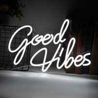 Gevbay Good Vibes Neon Sign For Wall Decor Led Light Up Sign For Backdrop Bedroom Party Reusable Hanging Or Table Decoration Usb