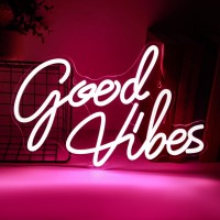 Gevbay Good Vibes Neon Sign For Wall Decor Led Light Up Sign For Backdrop Bedroom Party Reusable Hanging Or Table Decoration Usb