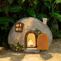 Mopha Garden House Statues Funny Gnomes Fairy Garden Lights Figurine Mini Gnome Resin Solar Powered Outdoor Decor Patio Yard La