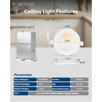 Powerasia 20 Pack 4 Inch Led Recessed Lighting With Junction Box 5Cct 2700K3000K4000K5000K6000K Selectable 9W 850Lm Ultra